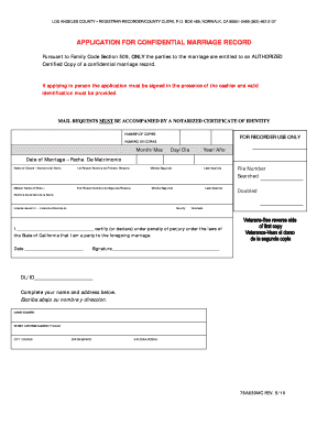 California Confidential Marriage Record Application