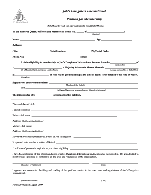 Job's Daughters Membership Petition