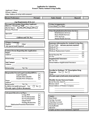 Application for Admission to Assisted Living Facility