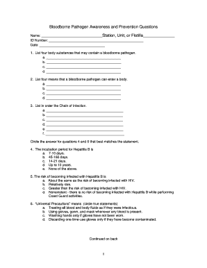 Bloodborne Pathogen Awareness and Prevention Form