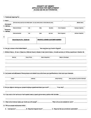 Henry County Application for Employment