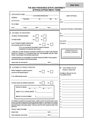 San Francisco State University Stipend Appointment Form