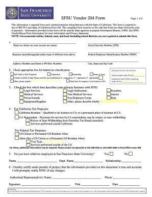 SFSU Vendor 204 Form