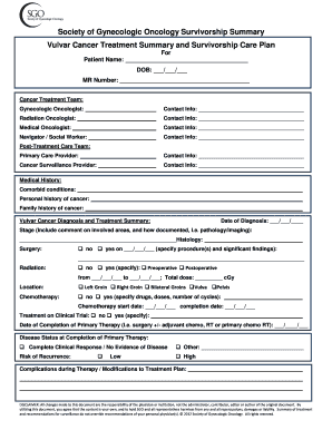 Vulvar Cancer Treatment Summary and Survivorship Care Plan