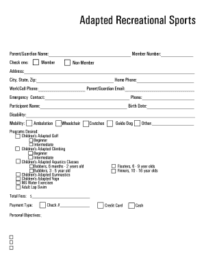 Adapted Recreational Sports Registration Form