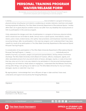 Personal Training Waiver Form