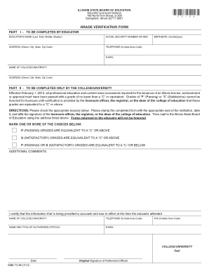 Illinois Grade Verification Form
