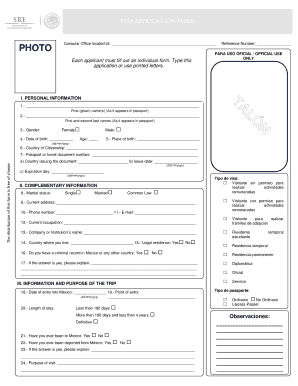 Formulario de solicitud de visa de México