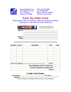 Farm Toy Order Form