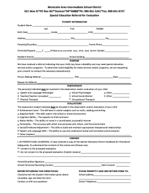 Special Education Referral for Evaluation