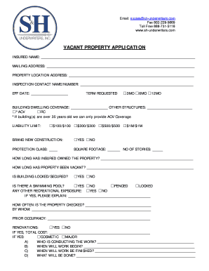Vacant Property Insurance Application