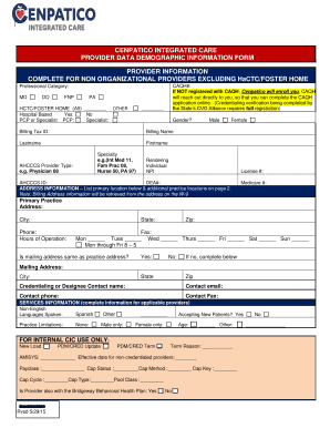Cenpatico Provider Data Demographic Information Form
