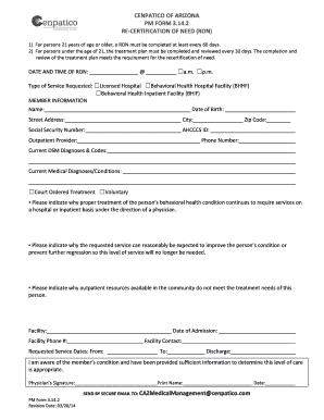 Arizona Re-Certification of Need Form