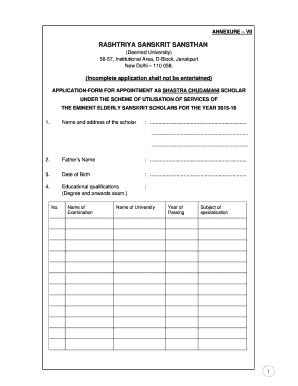 Region latter - Application-form for appointment as shastra chudamani scholar