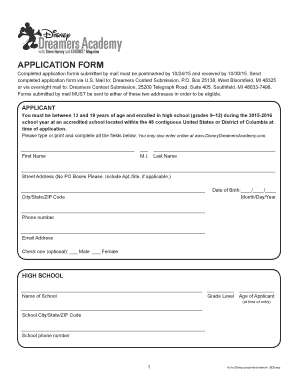 Disney Dreamers Academy Application Form