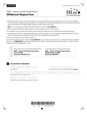 HI529 College Savings Withdrawal Request Form