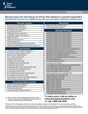 Fund Selection Did you know the fund lineup for Prime Plan