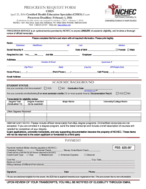 CHES Prescreen Request Form
