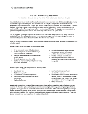 Columbia Business School Budget Appeal Request Form