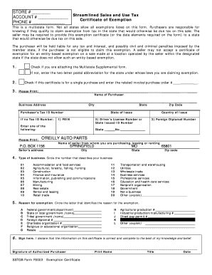 Multistate Sales Tax Exemption Certificate