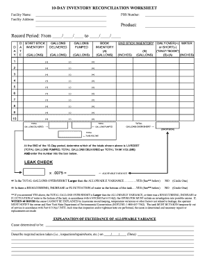 10-Day Inventory Reconciliation Worksheet