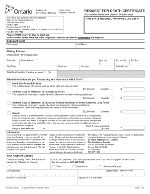 Ontario Death Certificate Request Form