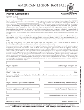 American Legion Baseball Player Agreement