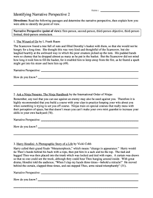 Narrative Perspective Identification Worksheet