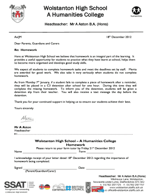 Wolstanton High School Homework Policy Notice