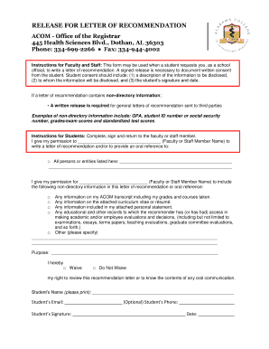 Release for Letter of Recommendation