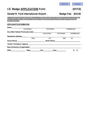 Gerald R. Ford Airport ID Badge Application Form
