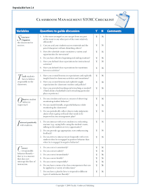 Classroom Management STOIC Checklist