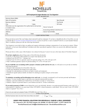 Self Employed Single Member LLC Tax Organizer