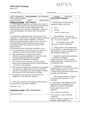 Louisiana Long-Term Care Eligibility Telephone Assessment Form