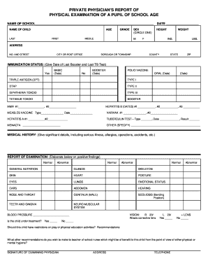 Private Physician's Report of Physical Examination of a Pupil of School Age