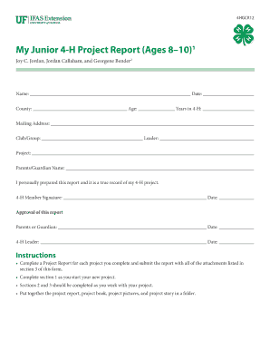 4-H Junior Project Report Form