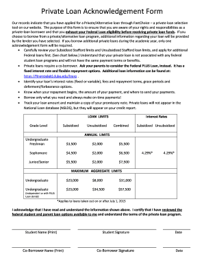 Private Loan Acknowledgement Form