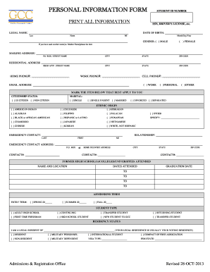 Student Personal Information Form