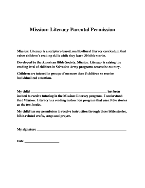 Mission Literacy Parental Permission Form