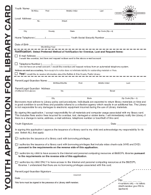 Youth Library Card Application