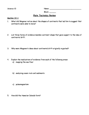 Plate Tectonics Review Form
