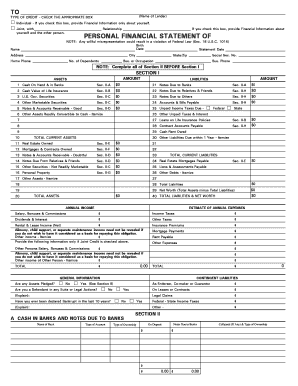 Personal Financial Statement Form