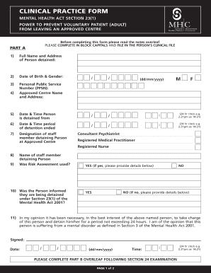 Mental Health Act Section 23(1) Detention Form