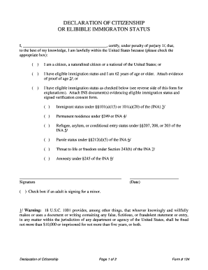 Declaration of Citizenship or Eligible Immigration Status