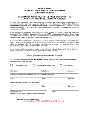 Vote By Mail Ballot Request Form