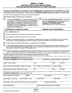 California Death Record Certified Copy Application