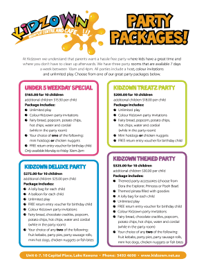 Kidzown Party Booking Form