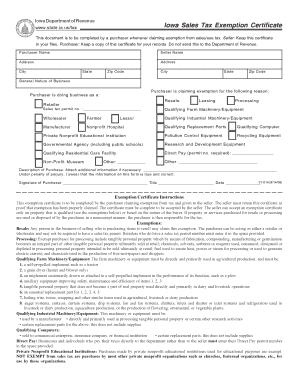 Iowa Sales Tax Exemption Certificate