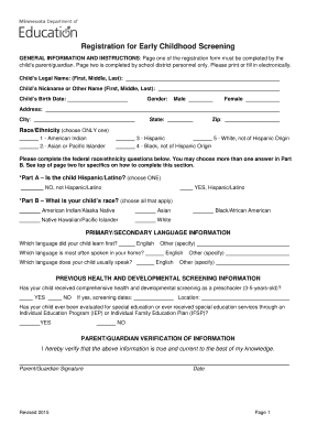 Early Childhood Screening Registration Form
