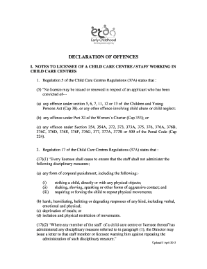 Declaration of Offences for Child Care Staff